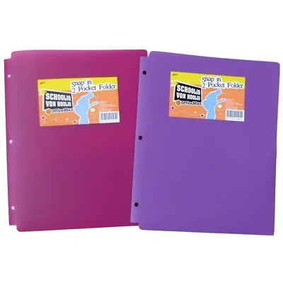 Office Max  Plastic 3-Hole Punched 2-Pocket Folders 9 1/2  X 11 1/2  • £2.14