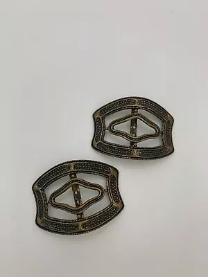 Vintage Antiqued Brass Shoe Buckles Unmarked  • $13.95