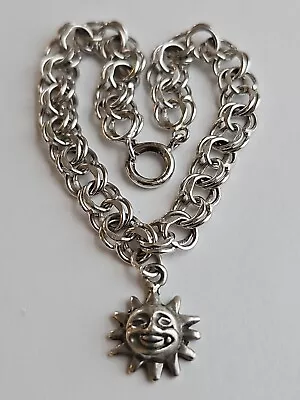 Sterling Silver Bracelet With Sun Charm 7 Inches DESIGNER! One Of A Kind VINTAGE • $35.99