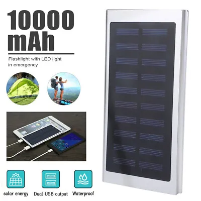 $15.79 • Buy Solar Power Bank 10000mAh Portable Charging Dual USB External Battery Charger
