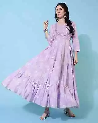 Indian Women Purple Floral Print Designer Anarkali Kurta Kurti Dress Top Tunic • $46.19