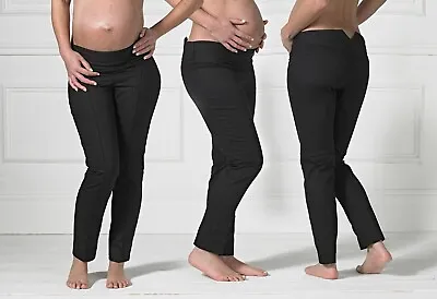 NEW Black Maternity Trousers Stretch Cropped Ankle Elegant Bump-Support • £10
