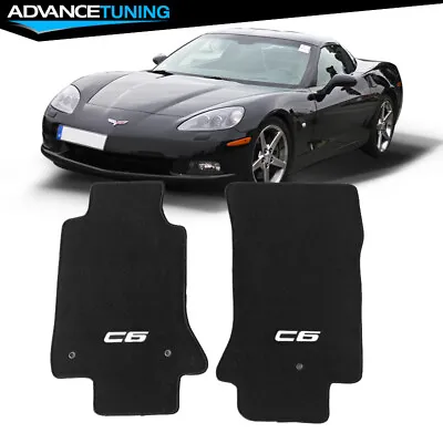 Fits 05-13 Chevy Corvette C6 Logo Black Nylon Front Floor Mats Carpet 2pcs • $55.99