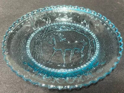 Blue Vaseline Glass Unicorn Plate Tea Cup Horse Uranium Pony Saucer Tray Animal • $18.99