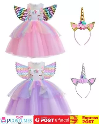 N166 Unicorn Tutu Dress Up Pony Fairytale Girl Book Week Costume Headband Wings • $36.45