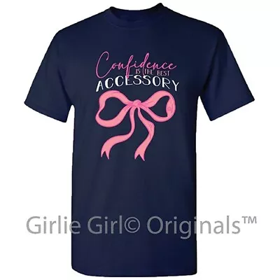 Girlie Girl Originals  Confidence Bow  2682 Navy Short Sleeve T-Shirt • $18.99