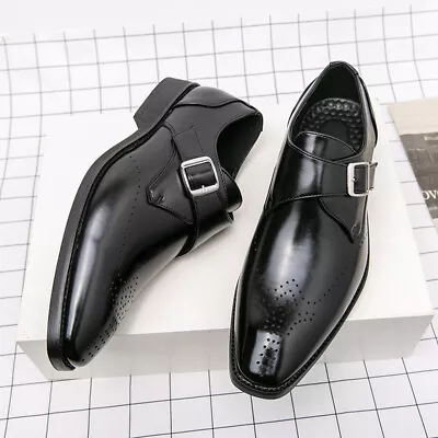 Men's Handmade Black Leather Monk Strap Oxford Dress Shoes Wedding Party Formal • $32.74