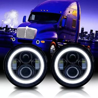 2x Black 7  Inch Round LED Headlight Hi/Lo Beam DRL Projector For Kenworth T2000 • $67.14