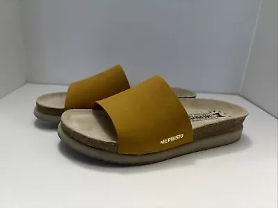 Mephisto HANIK Women Cork Slide Sandals Leather Yellow Size 38 • $69.99