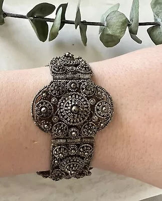 Vintage Bracelet Victorian-style Filigree Silver Tone Flower • $99.99