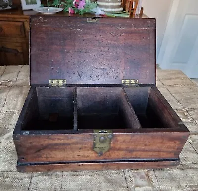 Antique Wooden Oak Box Storage Keepsake Craft Sewing Stationery • £65