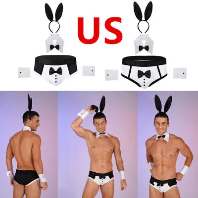 US Men's 4 Pieces Costume Set Bow Tie Collared Rabbit Ear Bikini Briefs Outfits • $7.35