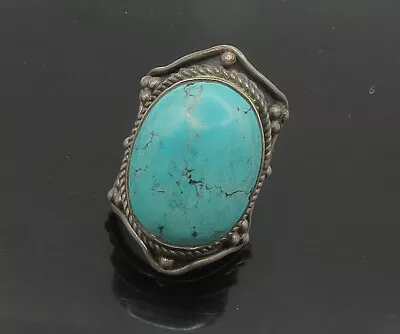 925 Sterling Silver - Vintage Turquoise Wheat Twist Cocktail Ring Sz 7 - RG17780 • $68.18