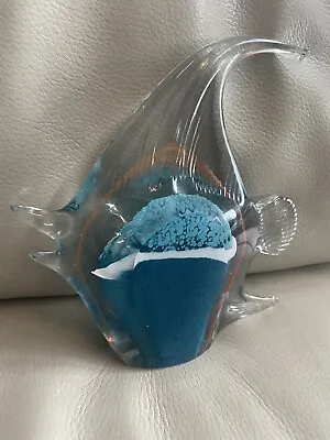 Murano Art Glass Angel Fish Figurine Paperweight Blue Orange White Hand Made • $33.33