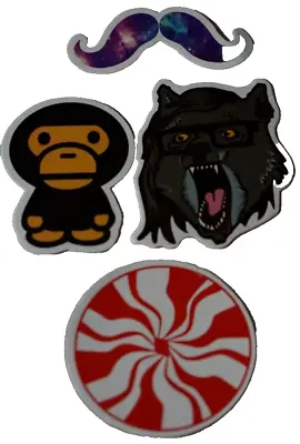 Lot Of 4 Stickers Wolf Monkey Mustache & Candy New Mint • $4