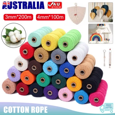 $9.09 • Buy 3mm/4mm Natural Cotton Twisted Cord Craft Macrame Artisan Rope Weaving Wire AU