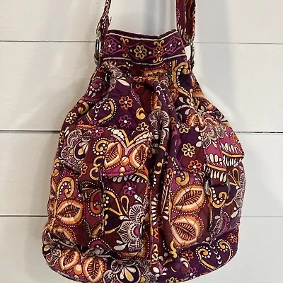 Vera Bradley Quilted Drawstring Bucket Purse Safari Sunset Purple Orange Paisley • $14.95