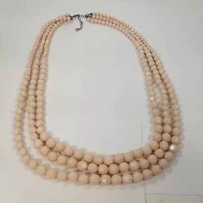 Vintage Beaded Necklace Multi Strand Light Pink Beads Faceted • $17.99