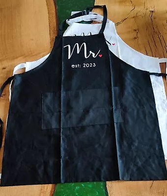 Anniversary 2023 Present Mr & MRS Aprons Cotton Black White Red • £6.99