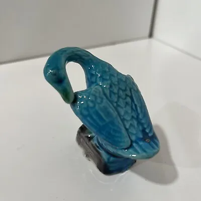 Vintage Majolica Dynasty Chinese Turquoise Blue Duck Goose Bird Figurine • $14.95