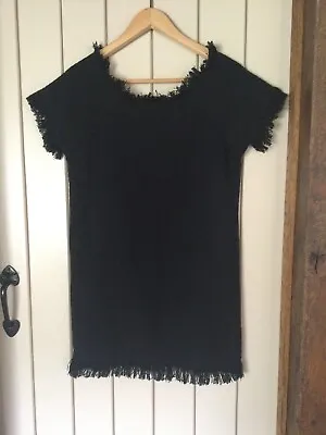 Ladies Mango Black Dress With Fringing To Hemline & Neck Size S • $12.63