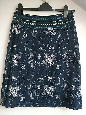 Fabulous LAURA ASHLEY Navy Embroidered Cord Skirt Pencil Size 8/10 • £25