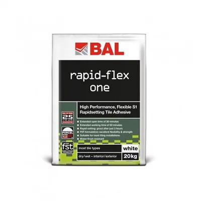 BAL Rapid-Flex One Flexible S1 Rapid Setting Tile Adhesive - White 20kg 30282 • £28.95