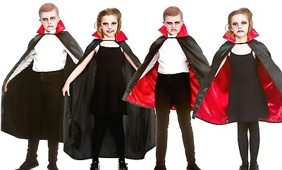 Child Satin Deluxe VAMPIRE CAPE Halloween Fancy Dress Costume Skeleton Grim Kids • £8.45
