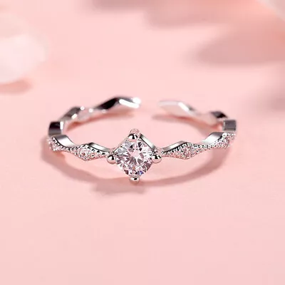 925 Sterling Silver Elegant Crystals Adjustable Ring Women Mens Girls Gift • £3.29