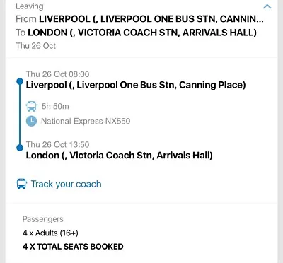 £40 • Buy National Express Liverpool To London Coach Ticket 26 Oct 4 Adults