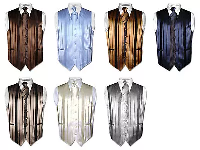 Men's Dress Vest & NeckTIE Solid Color Woven Striped Design Pattern Neck Tie Set • $24.95