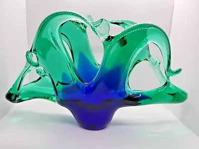 Murano Art Glass Blue Green Crystal Napkin Holder - Envelope Holder Italy Craft • $34.50