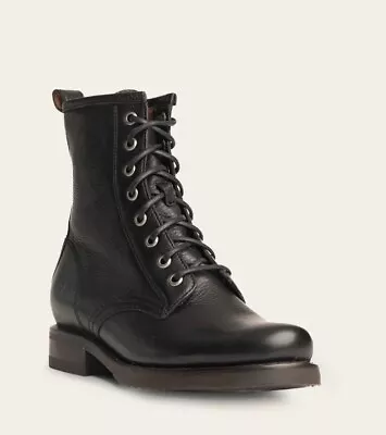 Frye Veronica Leather Lace Up Ankle Shaft Combat Boots Black Women's Size 8.5 • $74.99