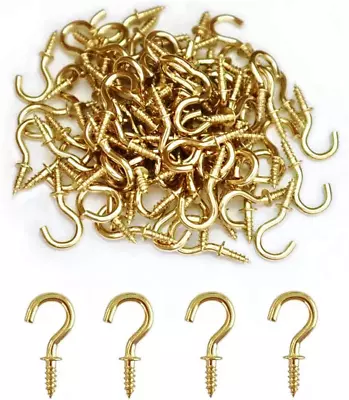 60 Pack Small Gold Brass Ceiling Hooks 1/2'' Screw-In Light Hooks Hanging Cup • $10.99