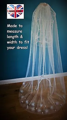 £49 • Buy Wedding Veil *Chapel Length*1 Tier*Off White/ Ivory*Floral/Pearl/Crystal*