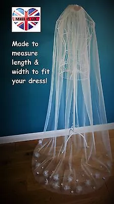 £49 • Buy Wedding Veil *Chapel Length*1 Tier*Off White/ Ivory*Floral/Pearl/Crystal*