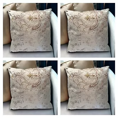 Damask Brown Beige Gold Embossed Quality Jacquard Cushion Covers 18 X 18  Inch • £14.99