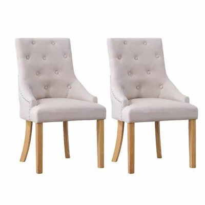 Upholstered Dining Chairs Set Of 2 Button Tufted Back Accent Side Chairs Beige • $149.99