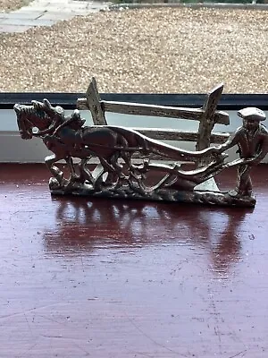 £16 • Buy Vintage Silver Colour Letter Rack Farmer With Horse Pulling A Plough Brass
