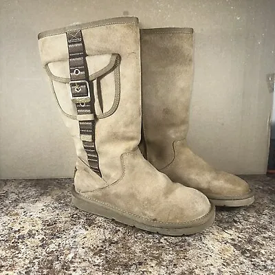 UGG Australia Brown Suede Retro Cargo Boot Size 7 - 1895 Fur Buckle • $44