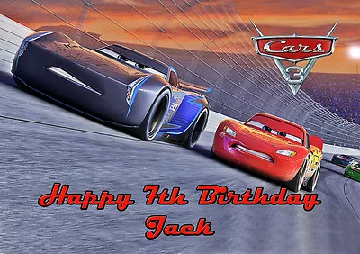 Cars Lightning McQueen A4 Icing Sugar Paper Birthday Cake Topper Image 3 • £5.46