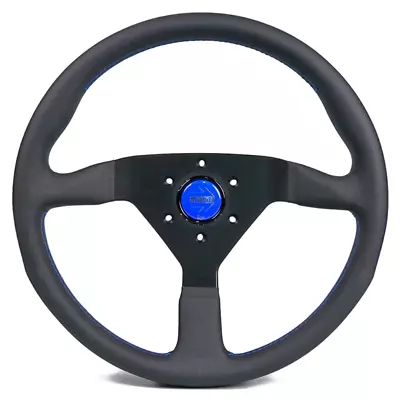 Momo Montecarlo Steering Wheel - 350mm (Black Leather / Blue Stitching) • $219