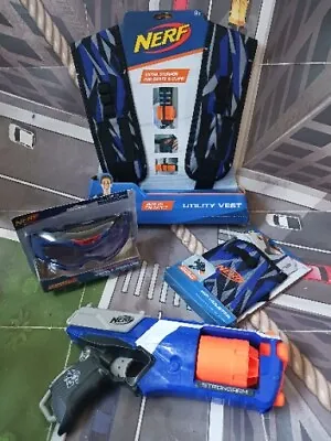 Nerf Elite Gun Strongarm Pistol 2hand vest Goggles & Holster Lot New • $48.50