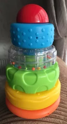 Baby Toddler Stacking Tower Toy 6 X Piece Build Multi Colour Rings Beads Sensory • £1.75