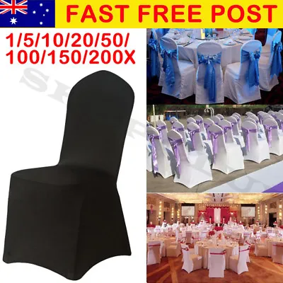 $64.90 • Buy 1-200Pcs Black Chair Cover Covers Spandex Lycra Folding Banquet Wedding Party AU