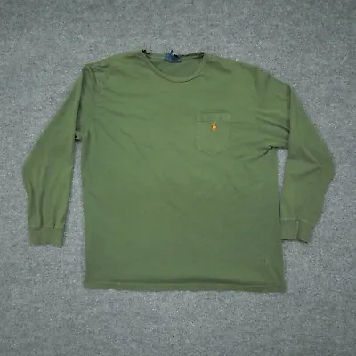 Vintage Polo T Shirt Mens Large Green Long Sleeve Pocket Pony Single Stitch • $22.77