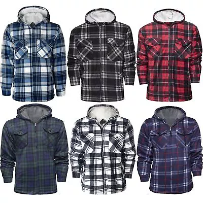 Mens Lumberjack Sherpa Fleece Jacket Thick Lined Hooded Work Padded Shirt Hoodie • £22.99