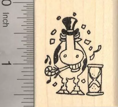 New Year's Eve Grinning Cow Rubber Stamp E20102 WM • $15