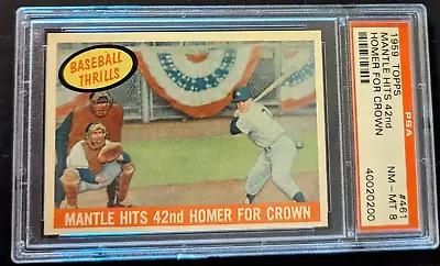 1959 Topps Baseball # 461 Mantle Hits 42nd Home Run For Crown PSA 8 • $15.50