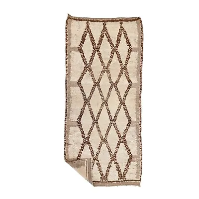Moroccan Handmade Vintage Rug 3'1x5'5 Berber Geometric Cream & Brown Wool Carpet • $255